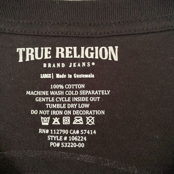 True Religion Men's T Shirt Black Graphic Buddha Logo Tee Short Sleeve Large NWT - Picture 4 of 9